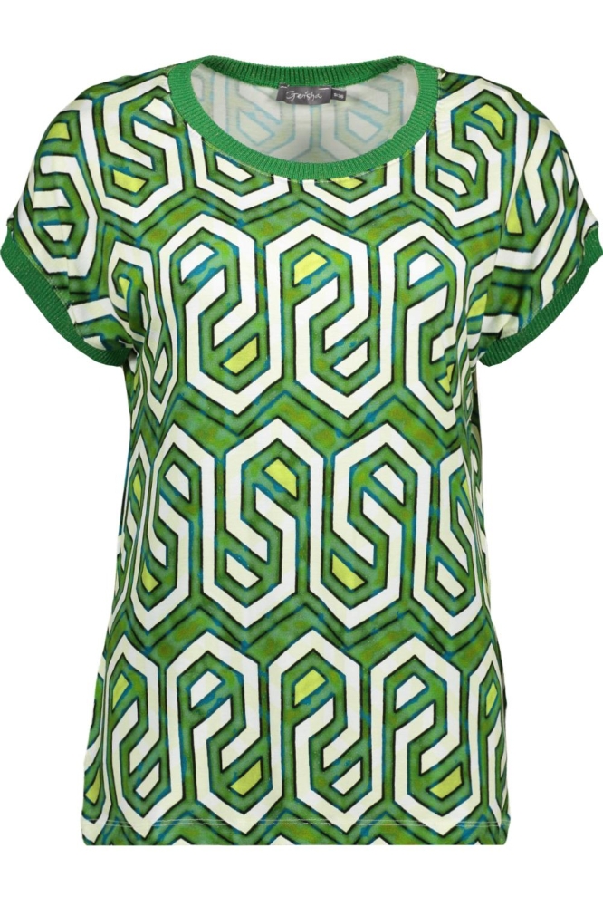 SARAH T SHIRT MET GRAFISCH PATROON 32403 60 530 GREEN/OFF WHITE